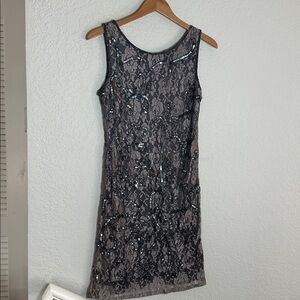 Pisarro Nights Sleeveless Sequin Beaded Lace Dress Cocktail Party Evening Gala
